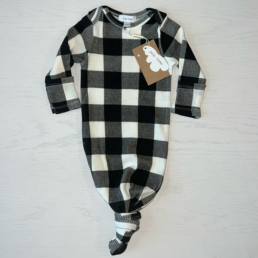 Angel Dear Baby Knotted Gown Buffalo Check Thermal Bamboo Cotton 0-3 months